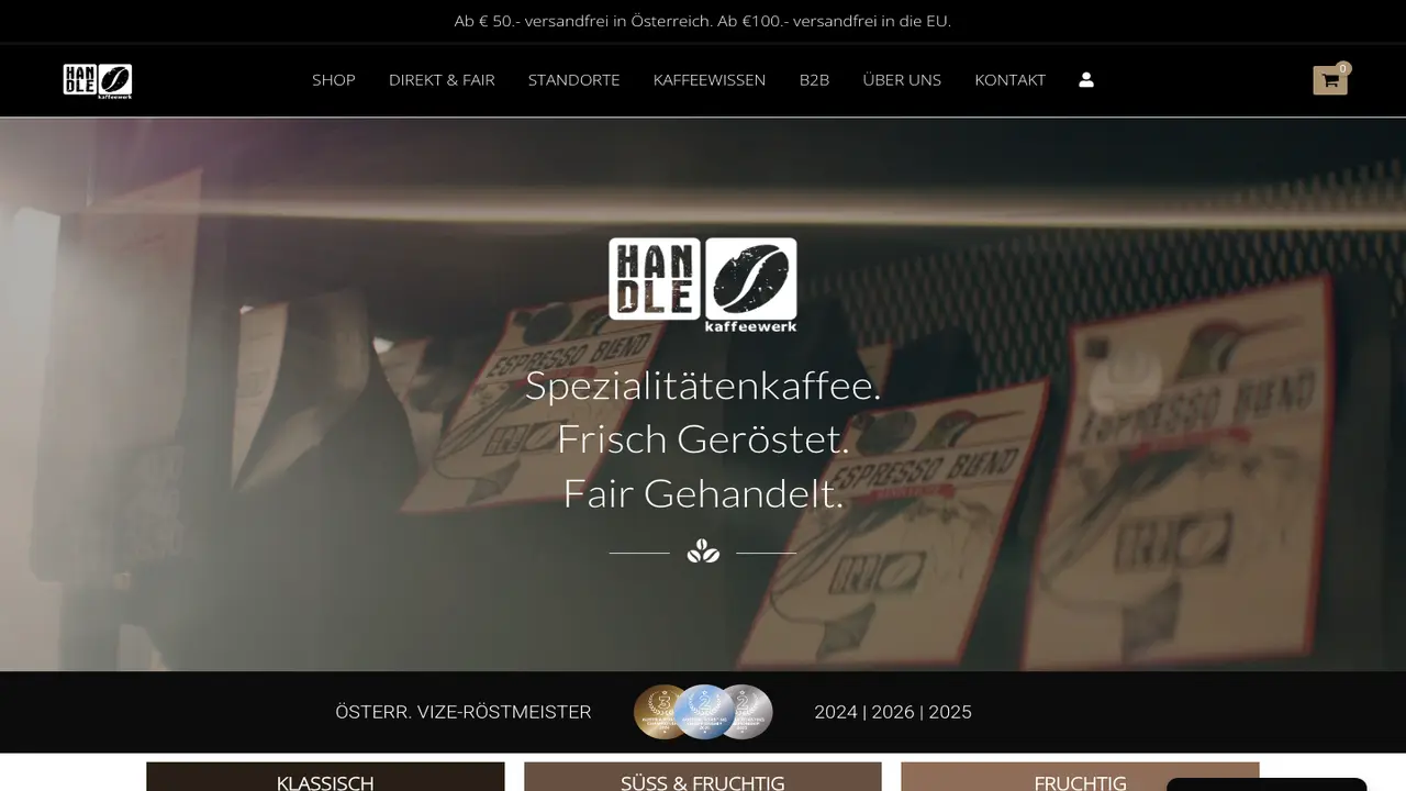 Website der Kaffeewerk Handle
