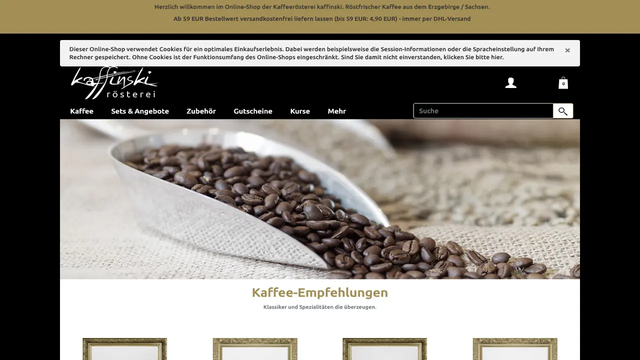 Website der kaffinski Kaffeerösterei