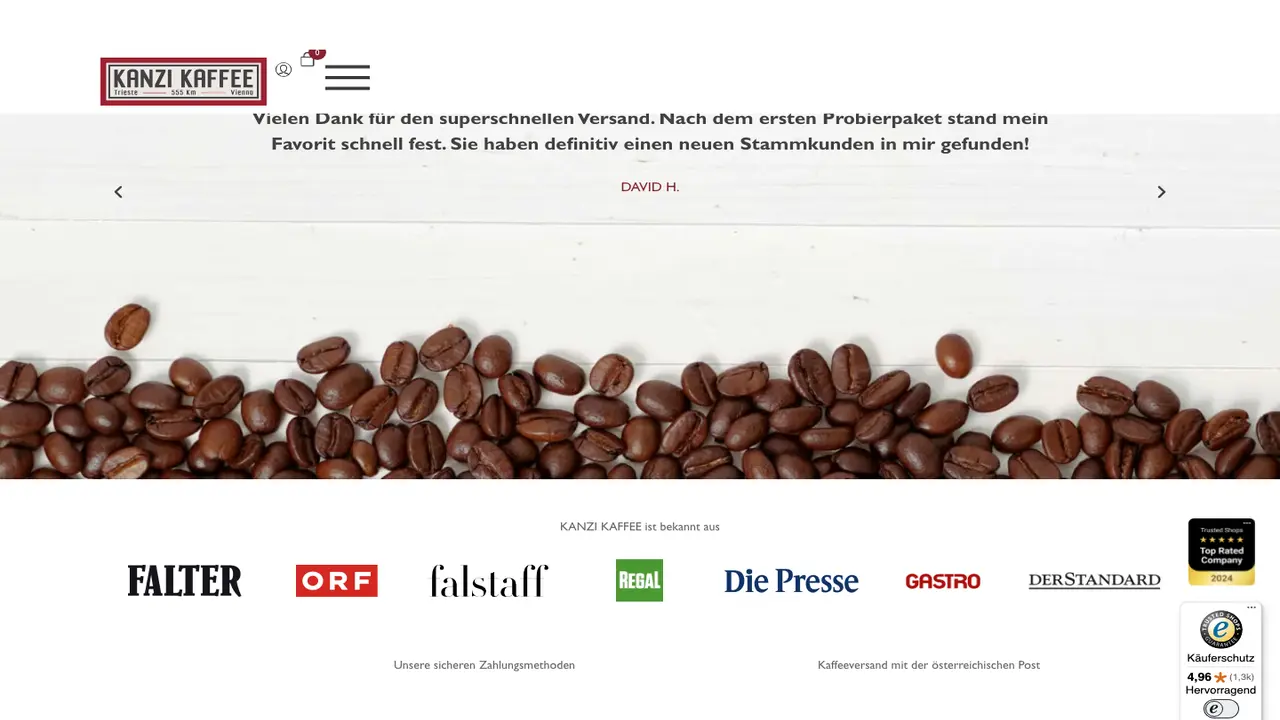 Website der KANZI KAFFEE