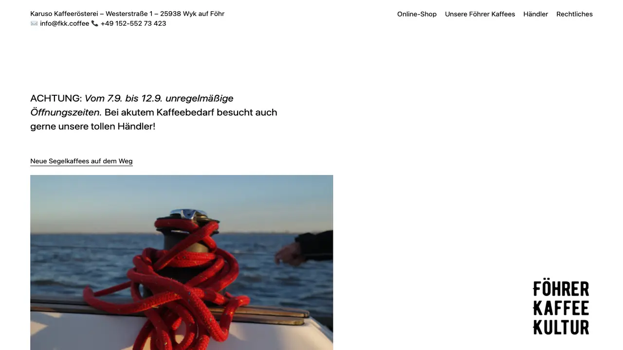 Website der Karuso Kaffeerösterei