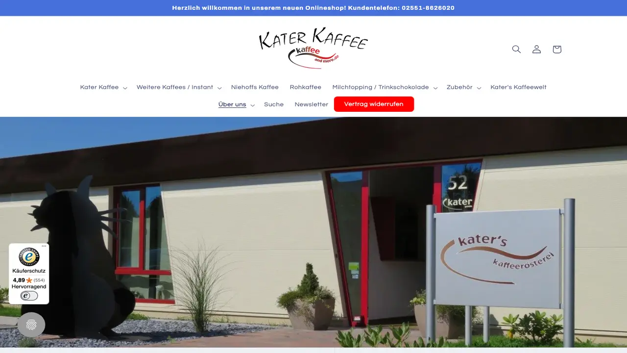 Website der Kater's Kaffeerösterei