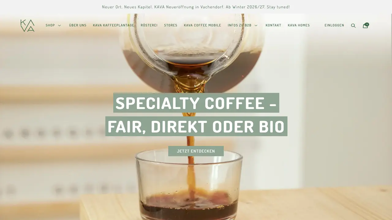 Website der KAVA coffee roasters