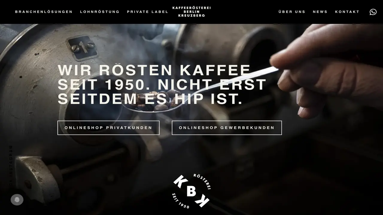 Website der KBK Kaffeerösterei Berlin Kreuzberg GmbH