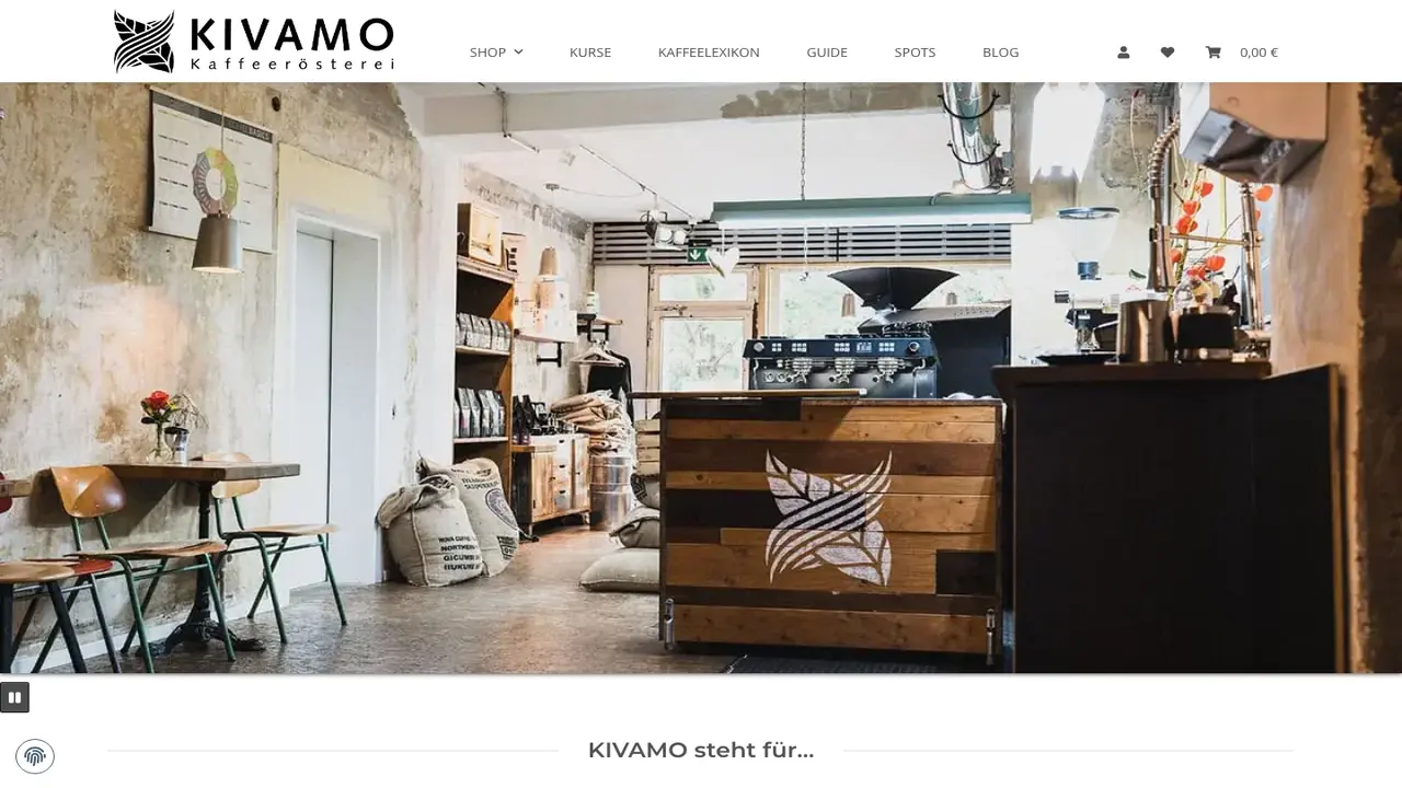 Website der KIVAMO Kaffeerösterei