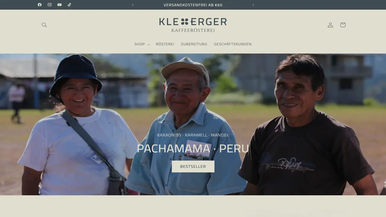 Website der KLEEBERGER Kaffeerösterei