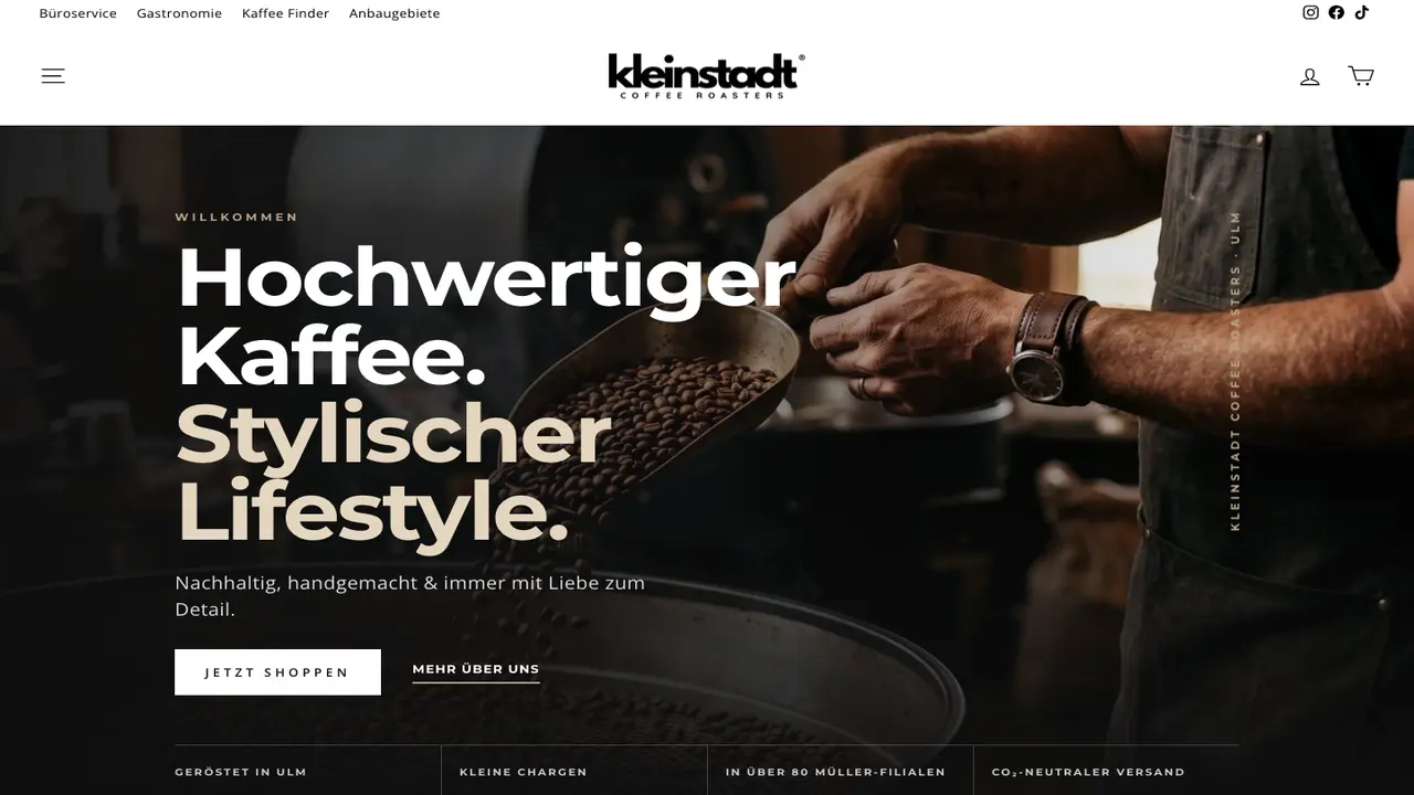 Website der Kleinstadt Roastery - Kaffeerösterei