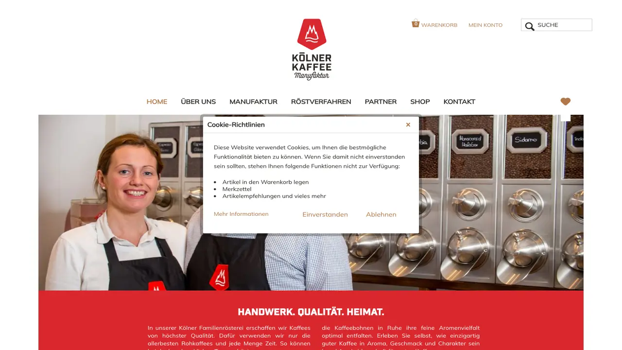 Website der KÖLNER KAFFEE Manufaktur