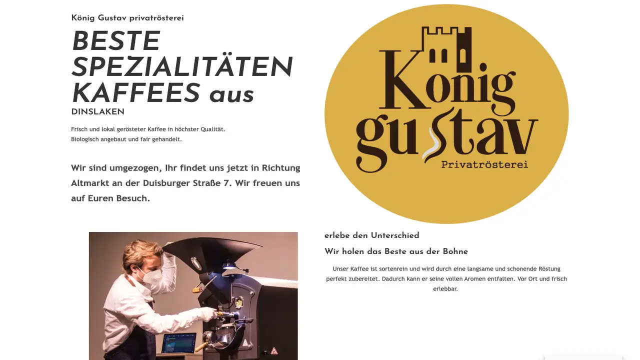 Website der König Gustav Privatrösterei und Café