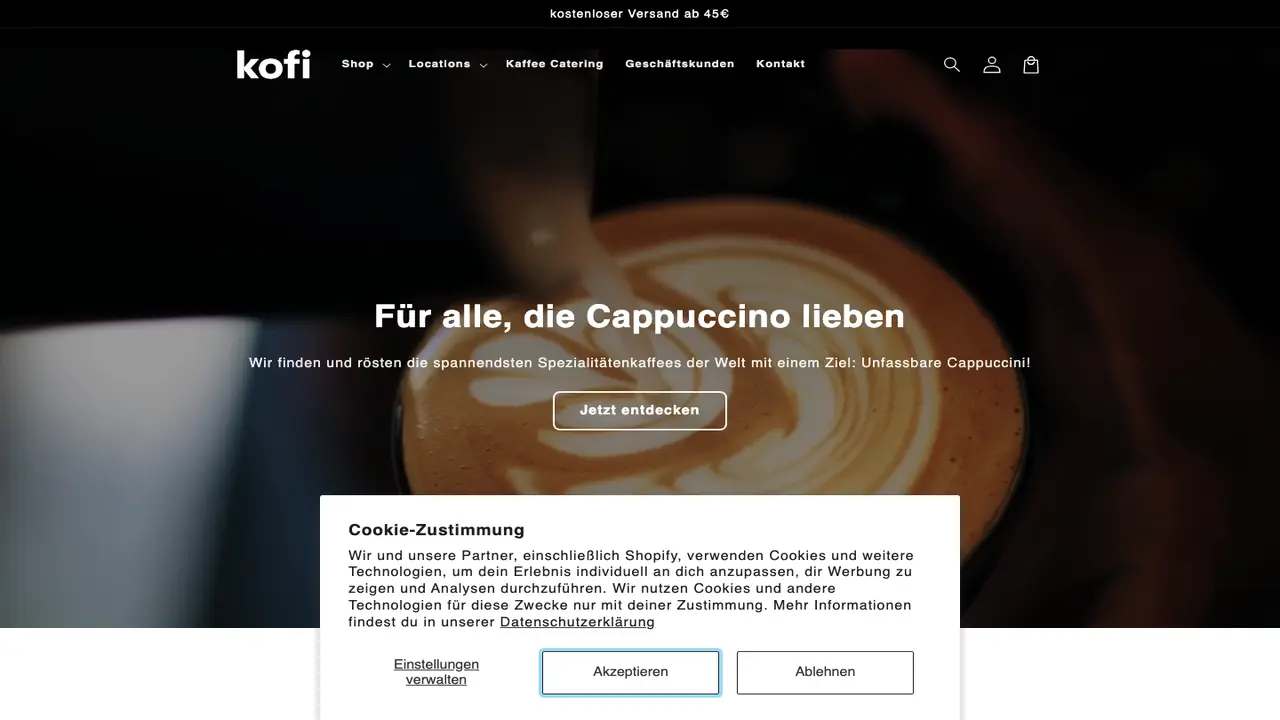 Website der kofi - kaffeebar