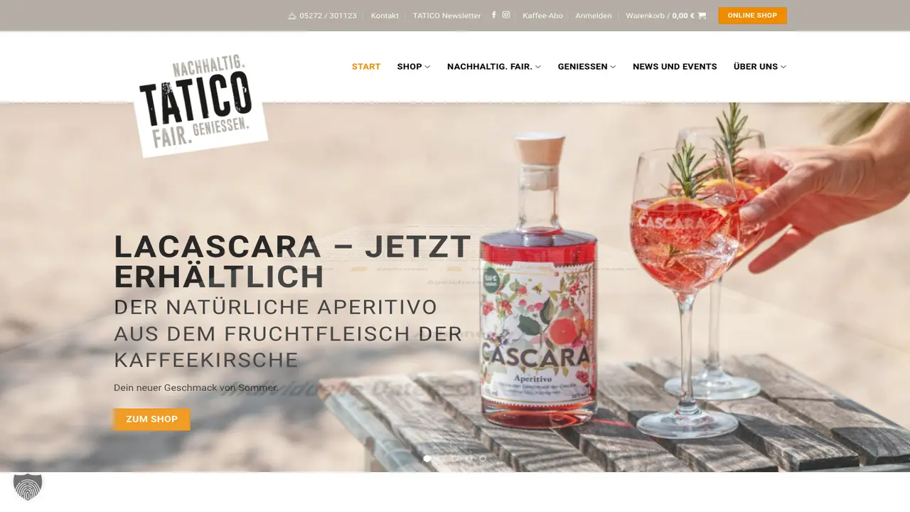 Website der Kolping Röstwerkstatt Brakel/Tatico Markenvertrieb