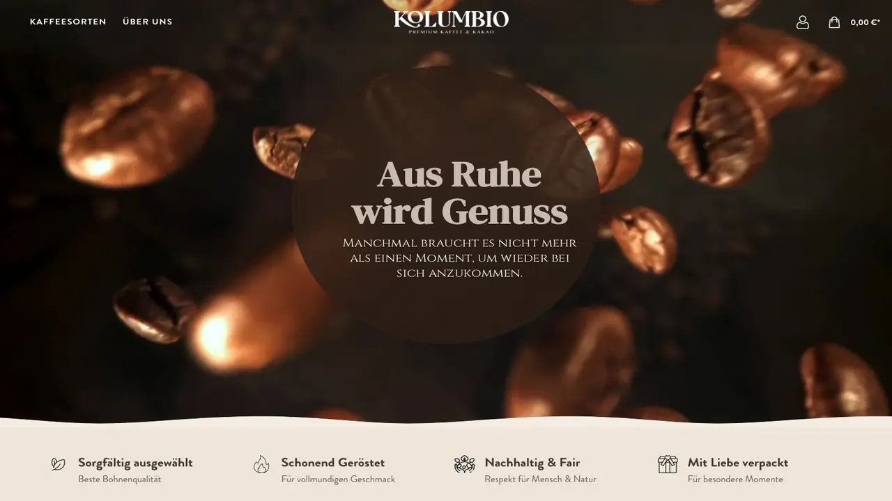 Website der Kolumbio - Kaffeerösterei