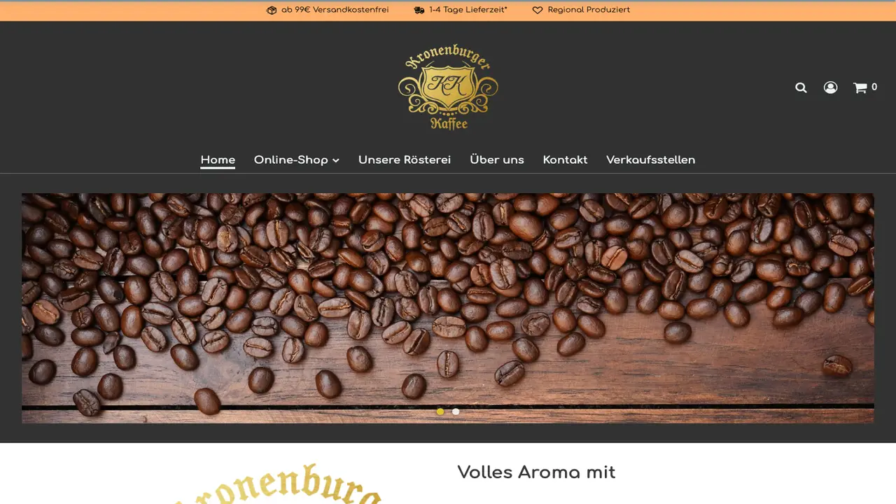 Website der Kronenburger Kaffee | Husumer Kaffeerösterei
