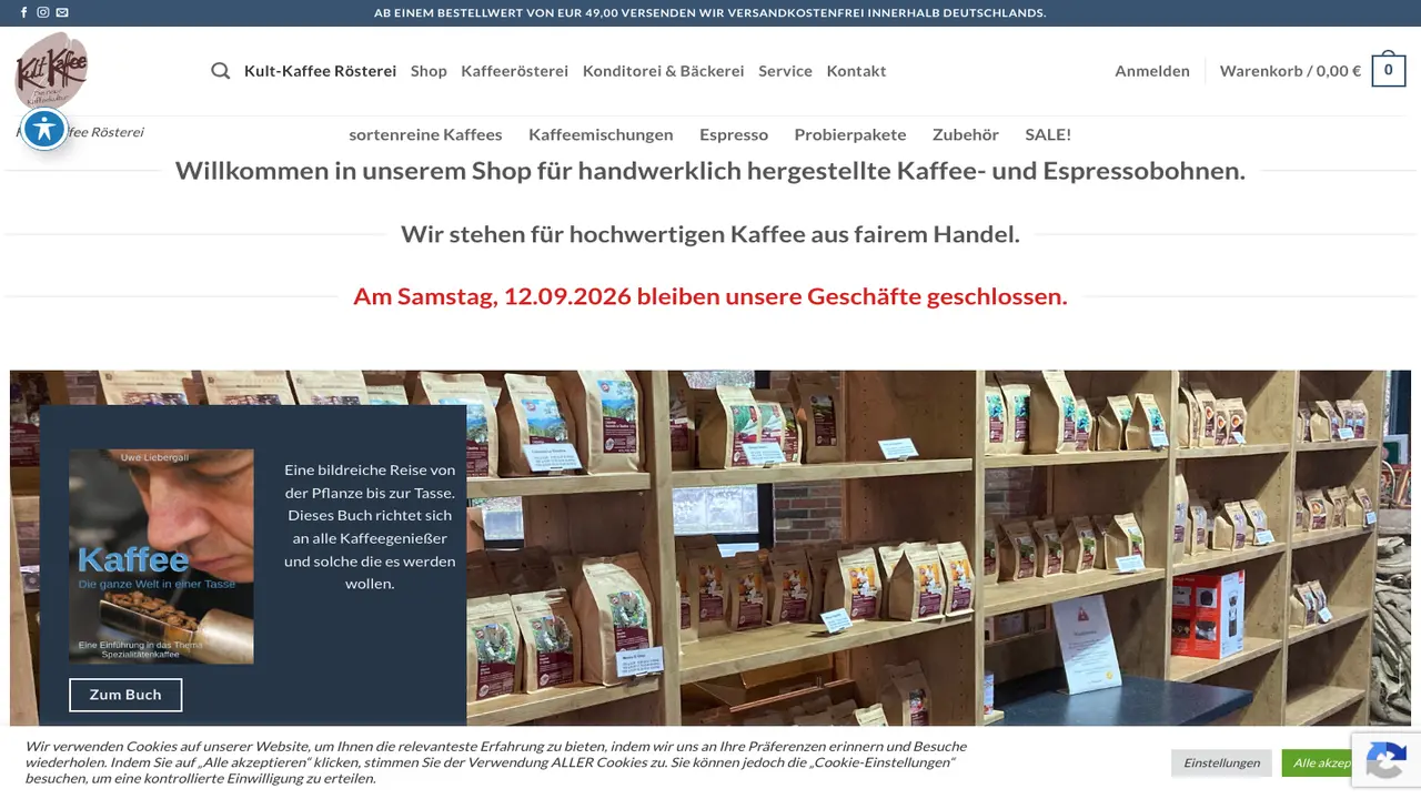 Website der Kult-Kaffee Rösterei