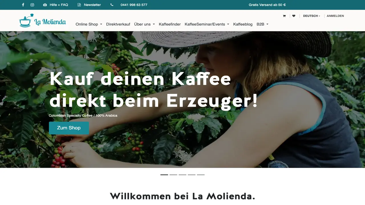 Website der La Molienda Kaffeerösterei Oldenburg