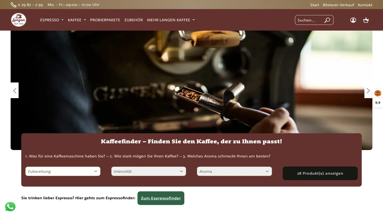 Website der Langen Kaffee (Rösterei-Verkauf)