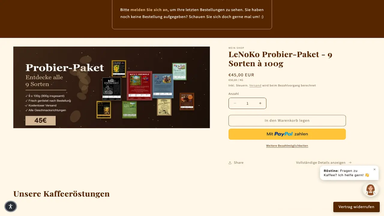Website der LeNoKo Kaffeerösterei