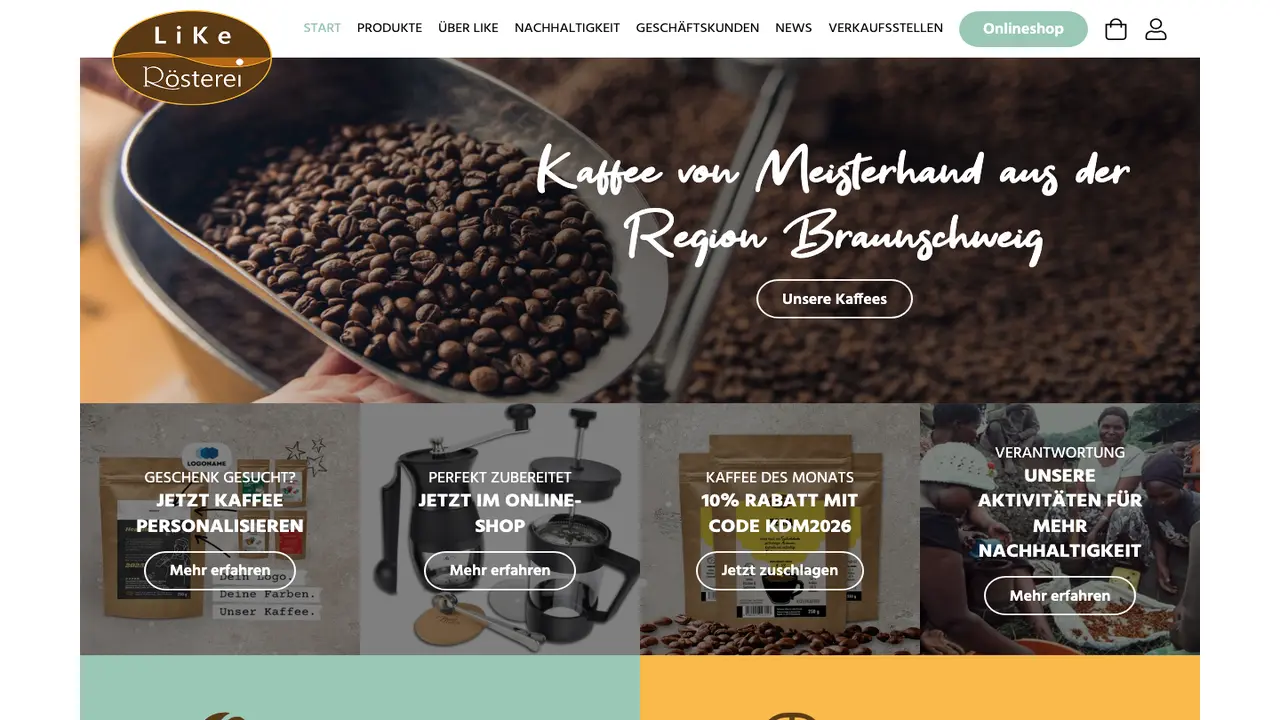 Website der Like Rösterei - Nowak & Ratajczak GbR