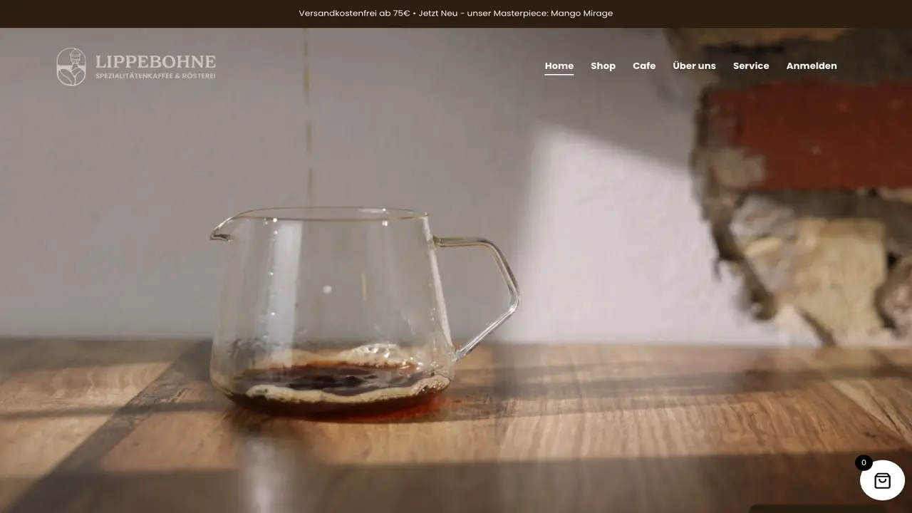Website der LIPPEBOHNE Kaffeerösterei