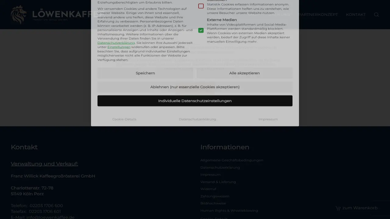 Website der LÖWEN KAFFEE