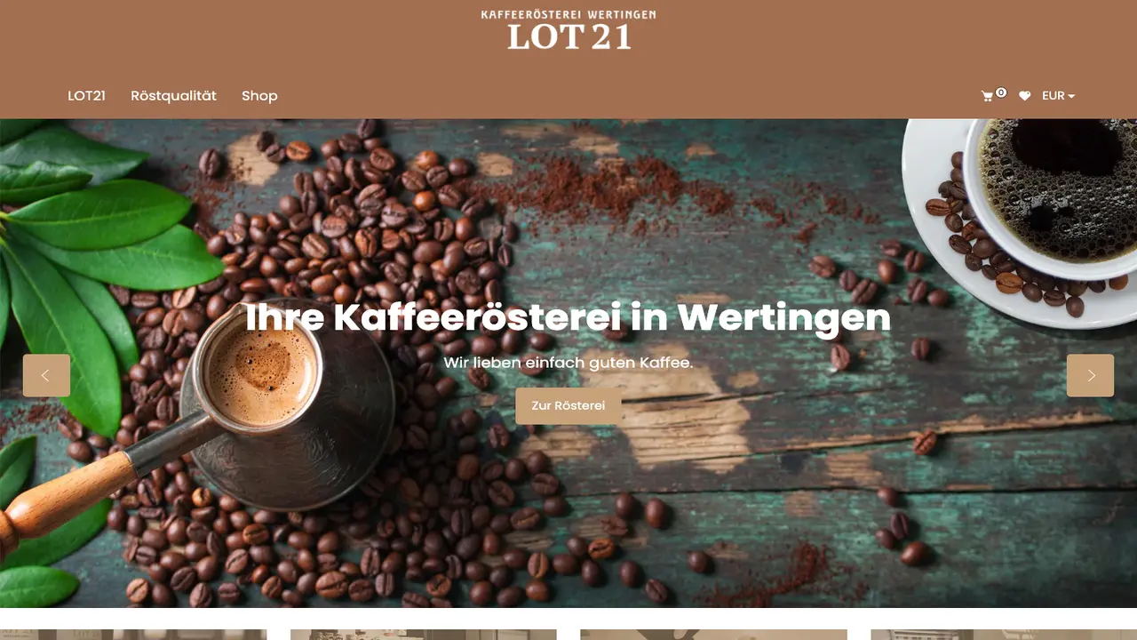 Website der LOT 21 Kaffeerösterei
