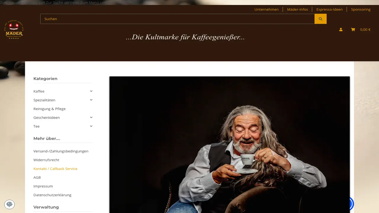Website der Mäder Kaffeerösterei