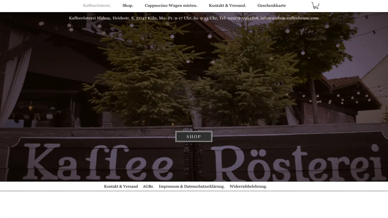 Website der Mahou-Kaffeerösterei