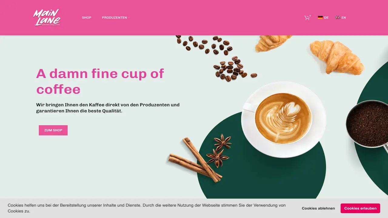 Website der Main Lane Coffee Roasters