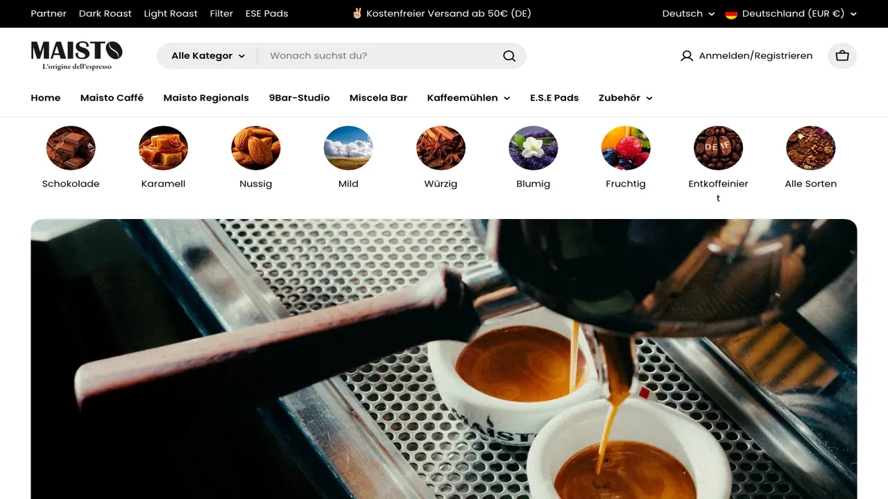 Website der Maisto Caffé - Kaffeerösterei Oranienburg
