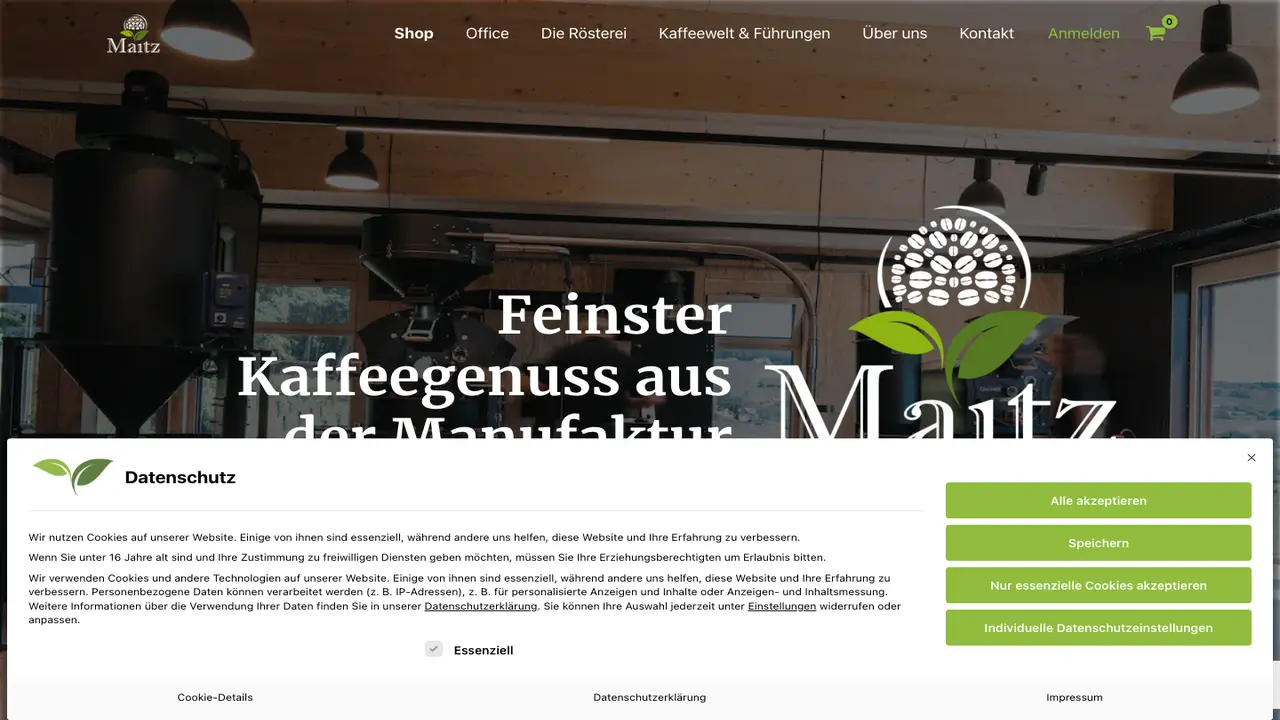 Website der Maitz Kaffeerösterei