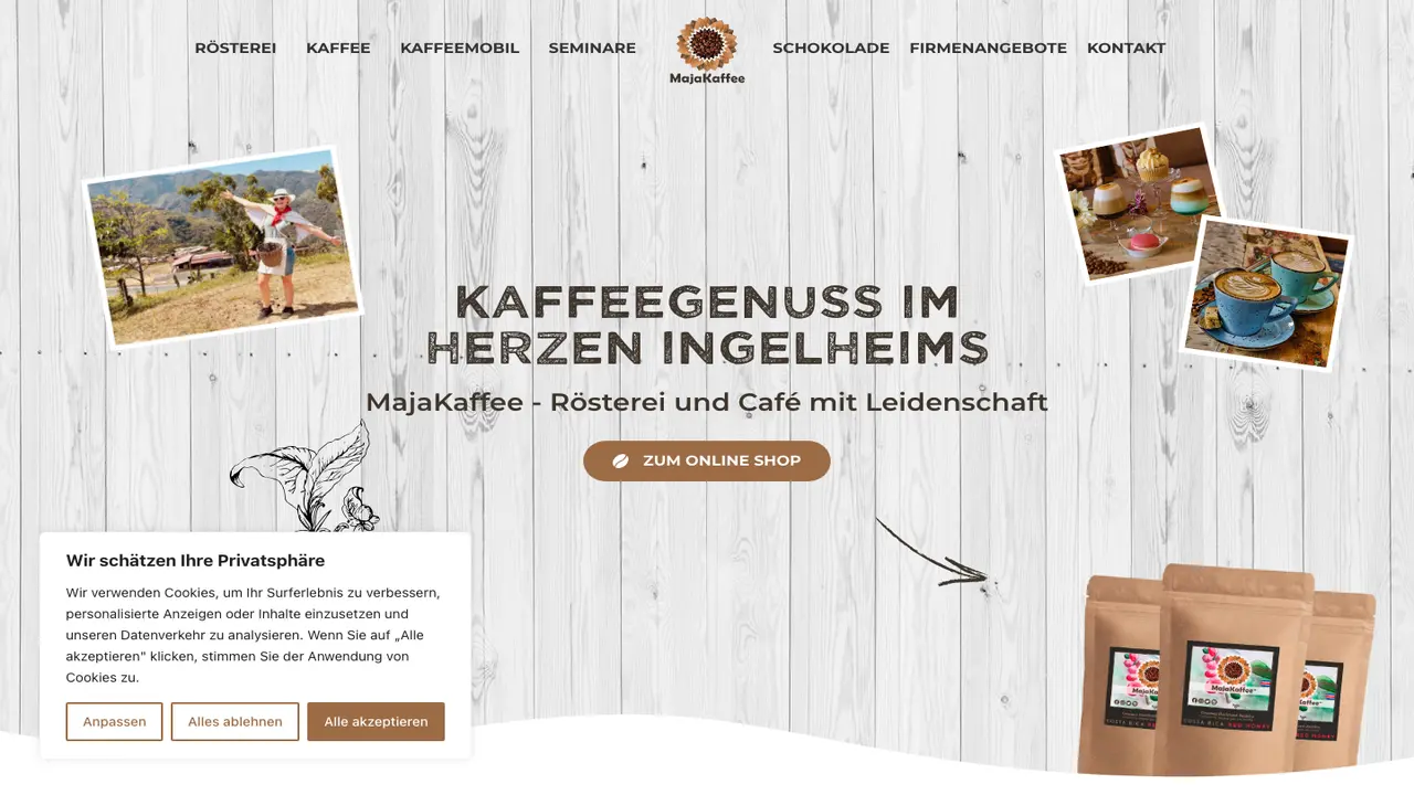Website der MajaKaffee Rösterei - Ingelheim