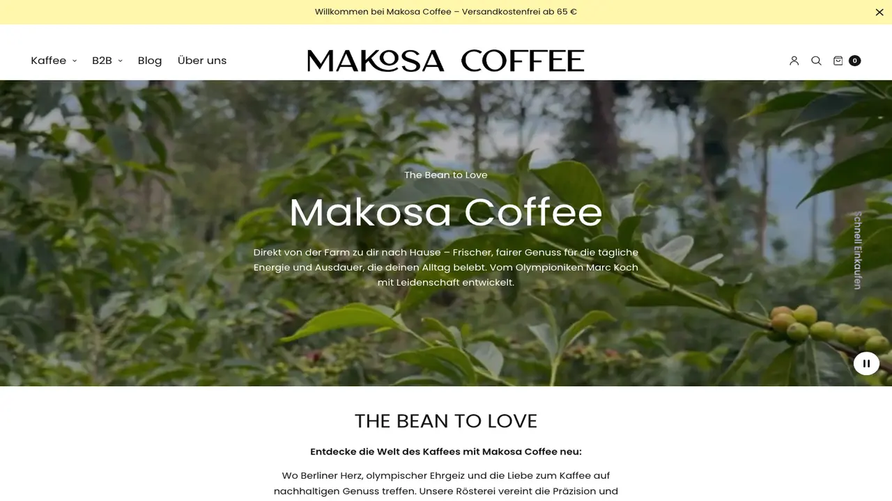 Website der Makosa Coffee Roastery