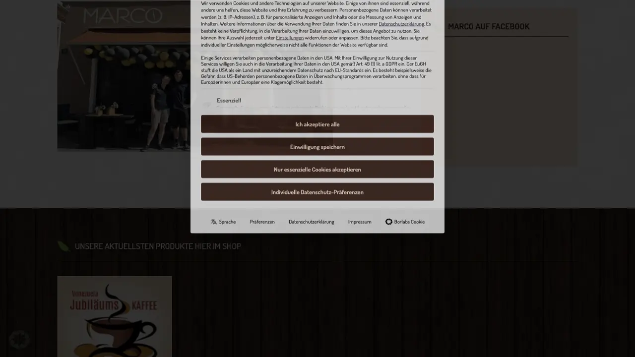 Website der MARCO - Straubinger Kaffeemanufaktur
