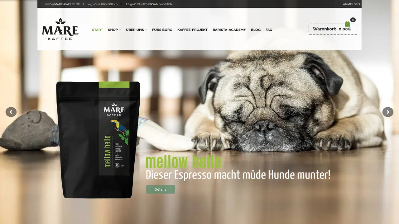 Website der Mare Kaffee
