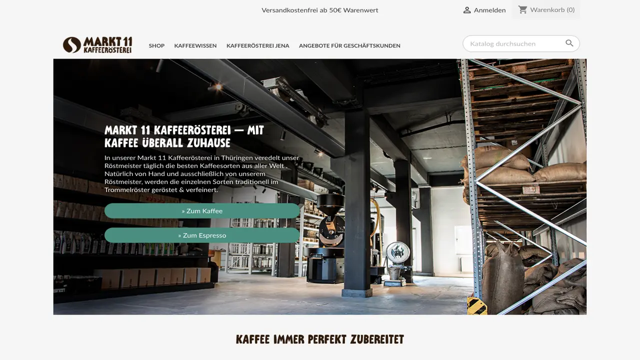 Website der Markt 11 Kaffeerösterei