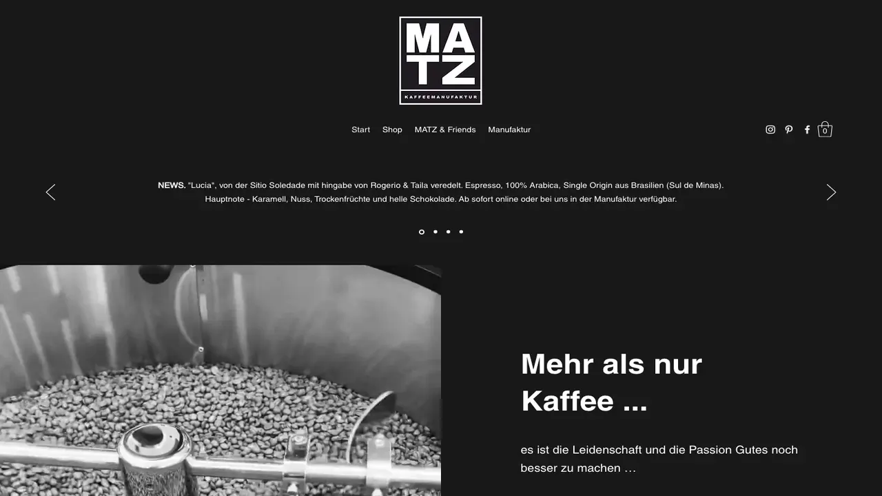 Website der MATZ Kaffeemanufaktur