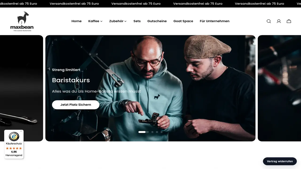 Website der maxbean - THE GOOD ROASTERS