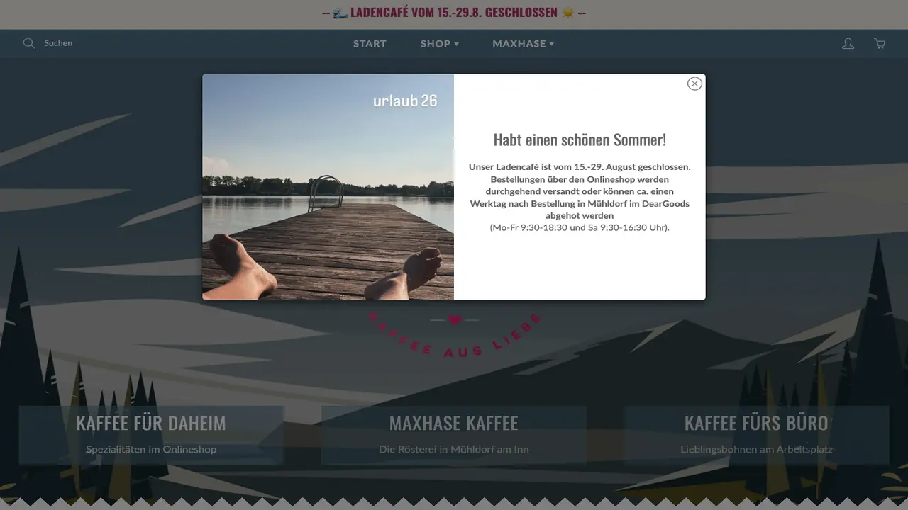 Website der MaxHase Kaffee