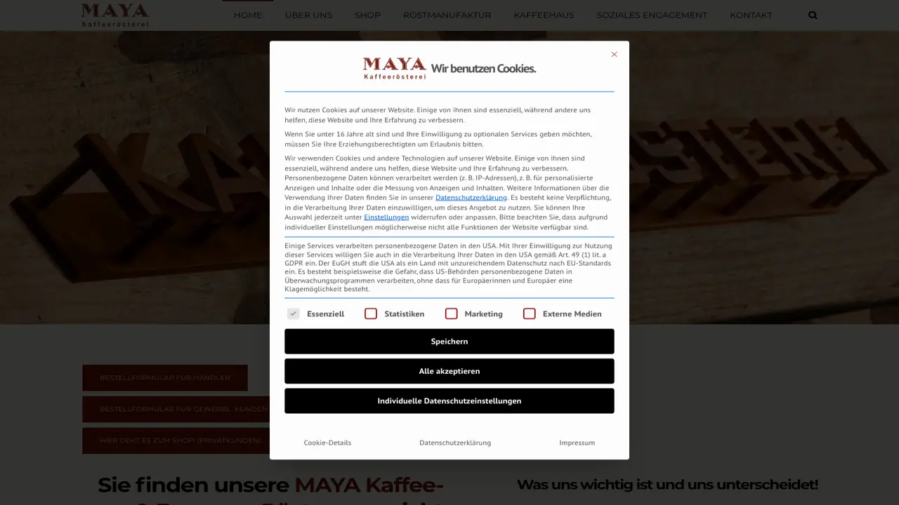 Website der Maya Kaffeerösterei