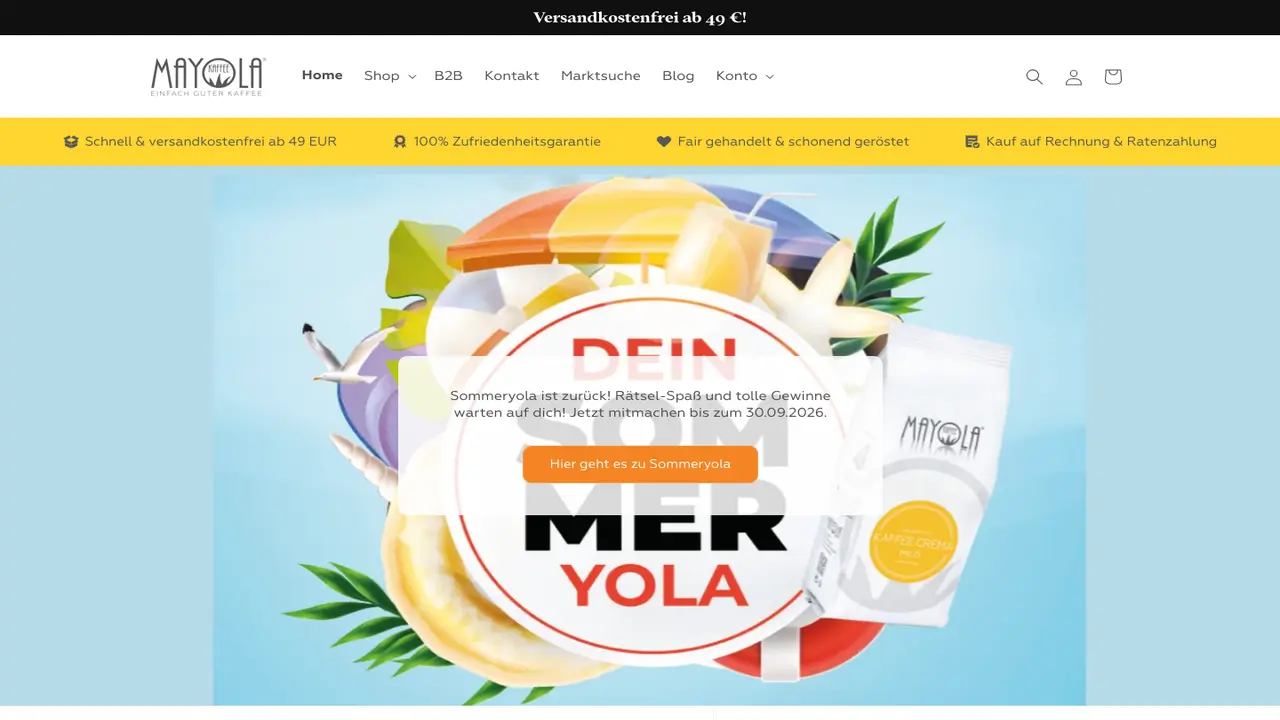 Website der MAYOLA® Kaffeerösterei und Vertriebs KG