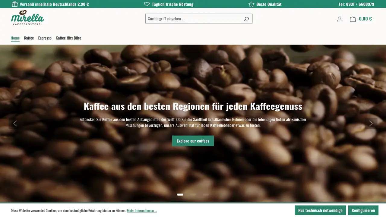 Website der Mirella Kaffeerösterei