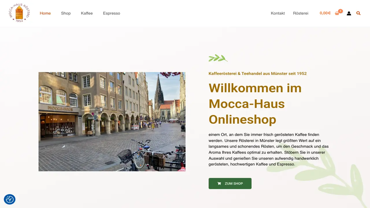 Website der Mocca-Haus Kaffeerösterei & Teegeschäft