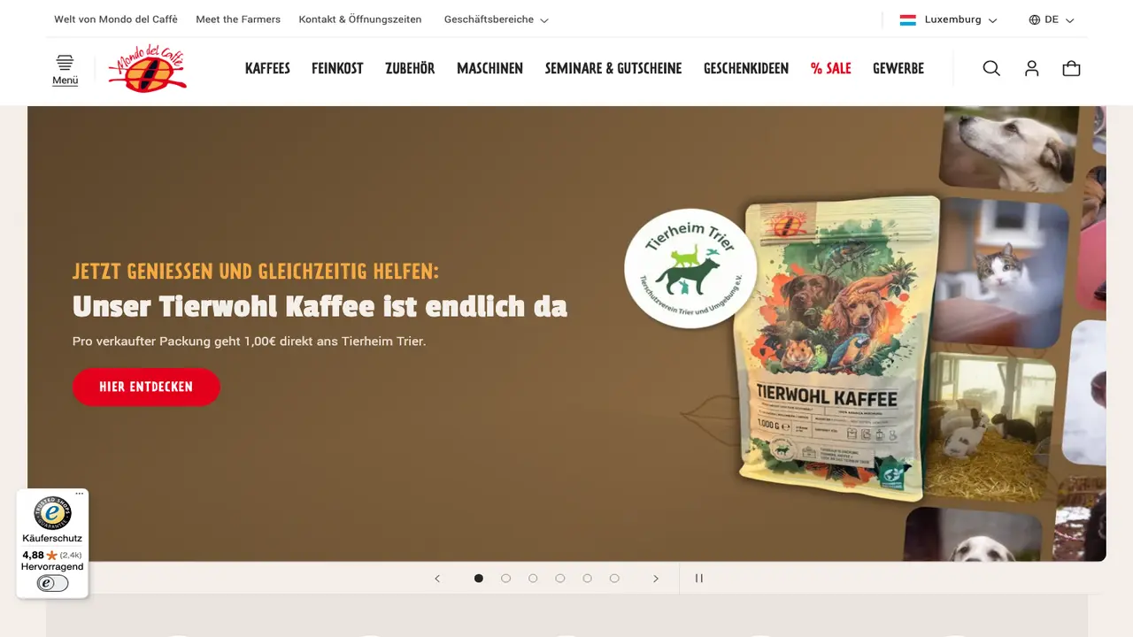Website der Mondo del Caffè GmbH & Co KG