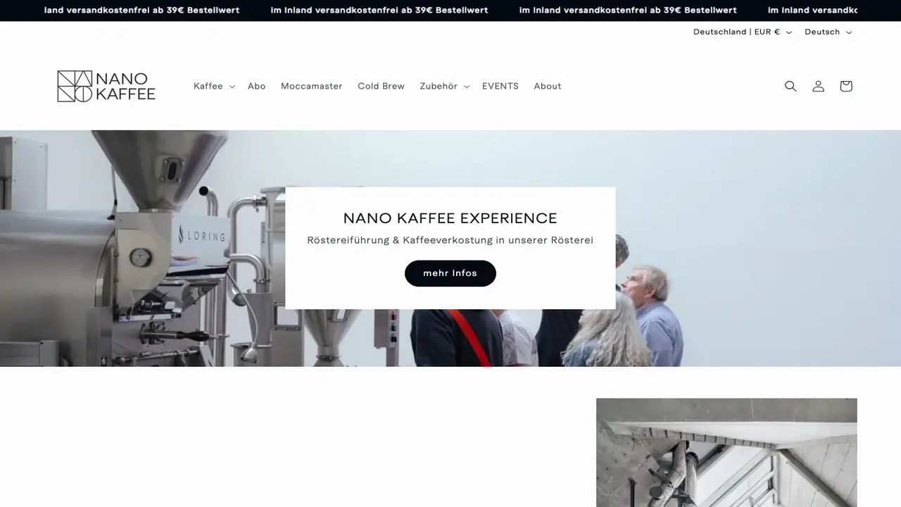 Website der NANO KAFFEE Rösterei
