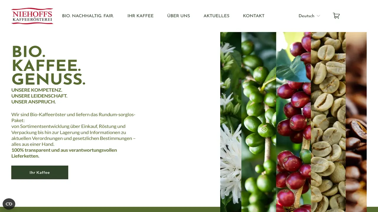 Website der Niehoffs Kaffeerösterei GmbH