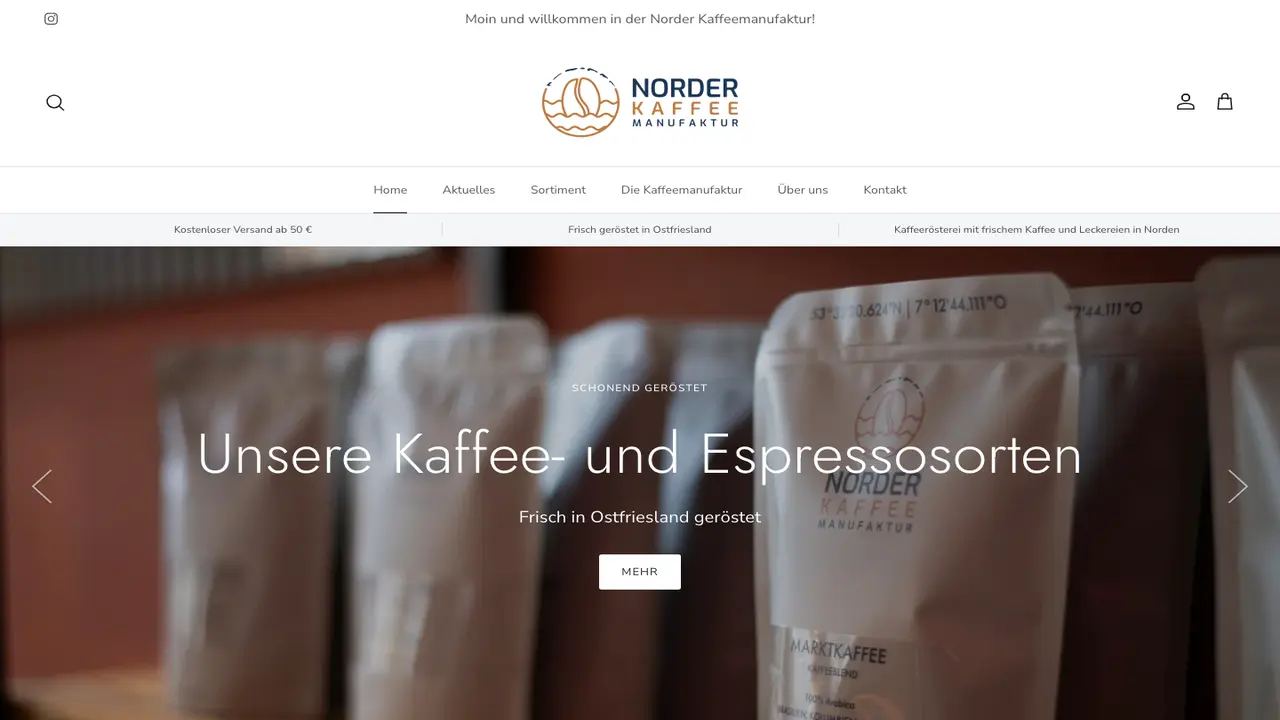 Website der Norder Kaffeemanufaktur