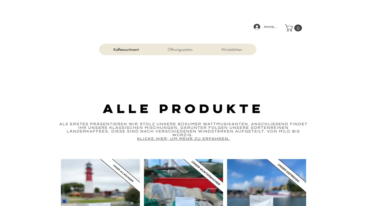 Website der Nordsee Kaffeerösterei