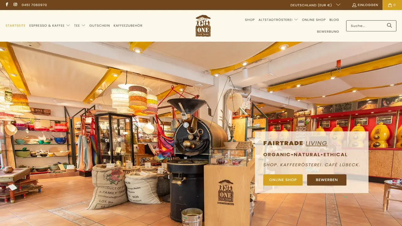 Website der One Fair Trade Altstadtrösterei Café