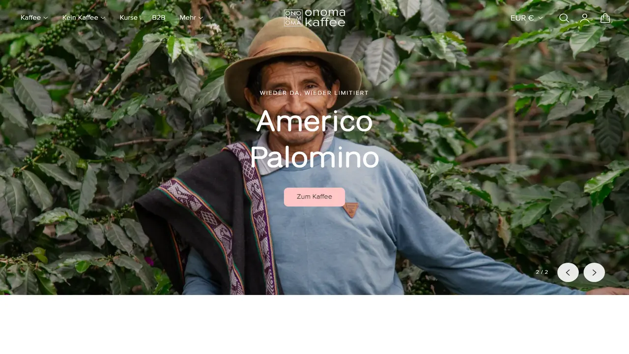 Website der onoma kaffee Pop Up im YEAH Store