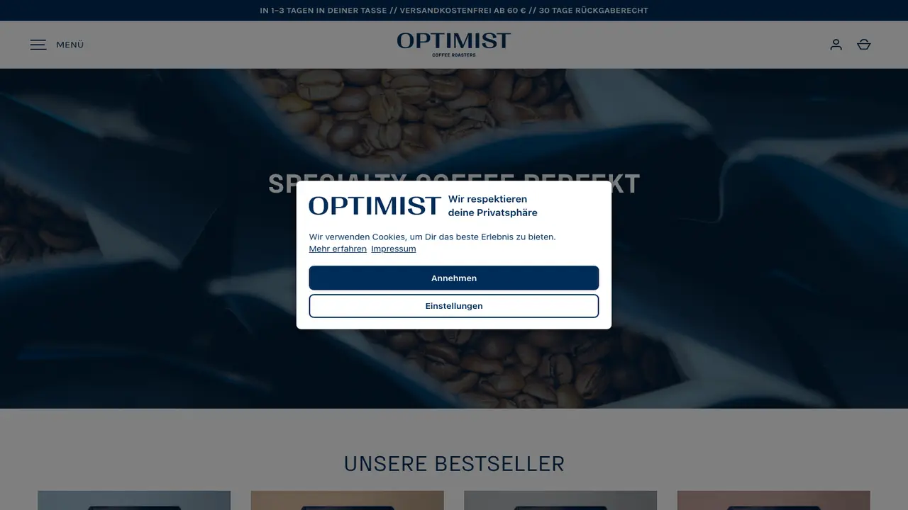 Website der Optimist Coffee