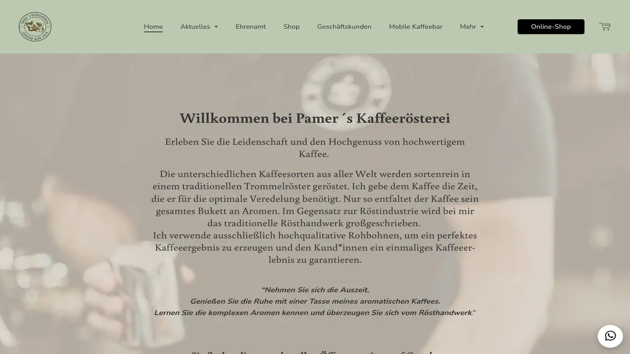 Website der Pamer´s Kaffeerösterei